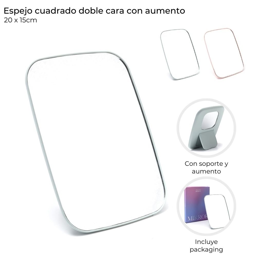 Espejo Cuadrado Doble Cara con Aumento y Base 20cm x 15cm 39011