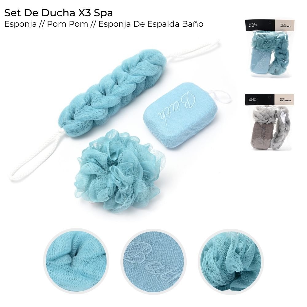 Set de Ducha x 3 Spa Esponja, Exfoliante y Espalda 38942